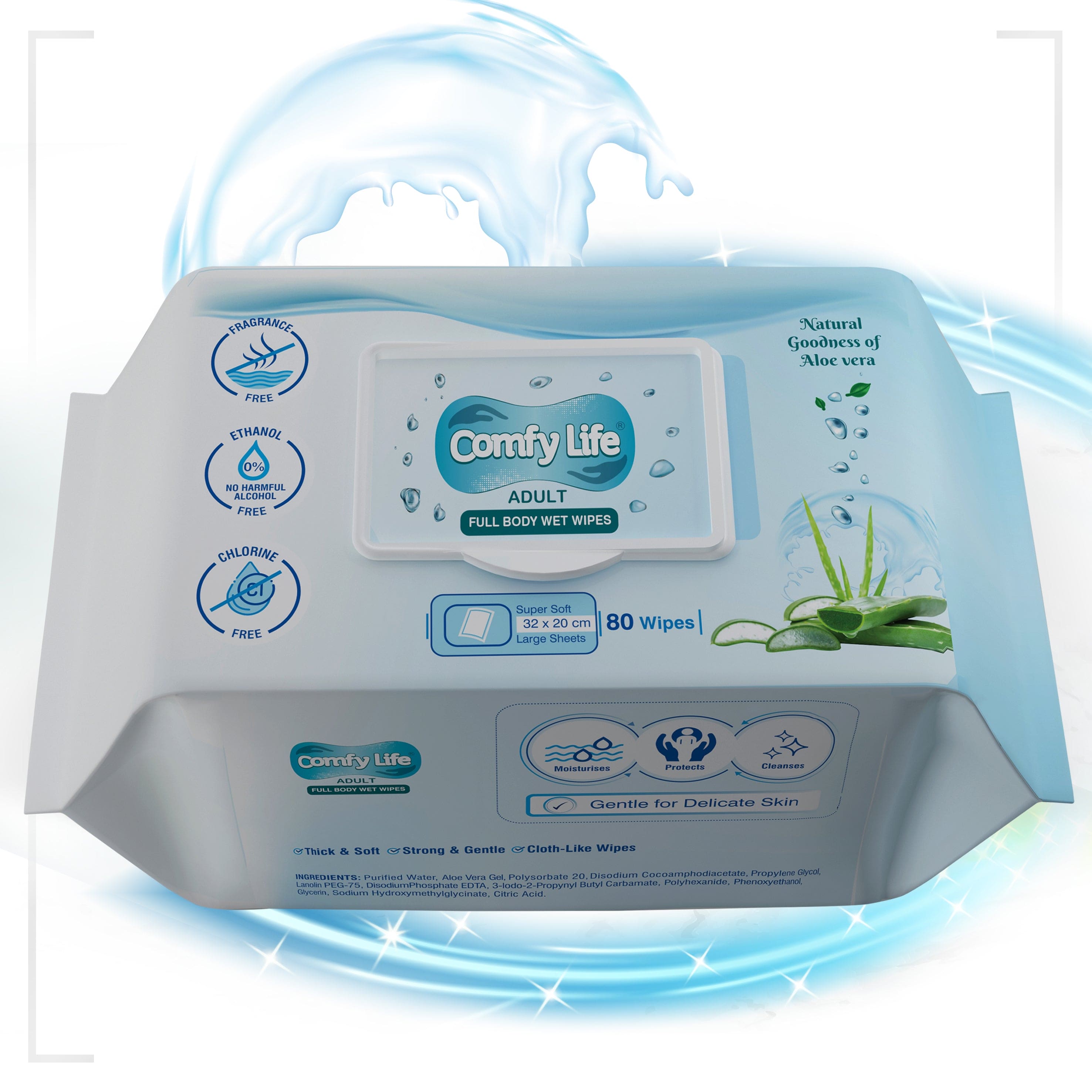 Comfy Life Premium Full Body Cleansing Wet Wipes For Adults