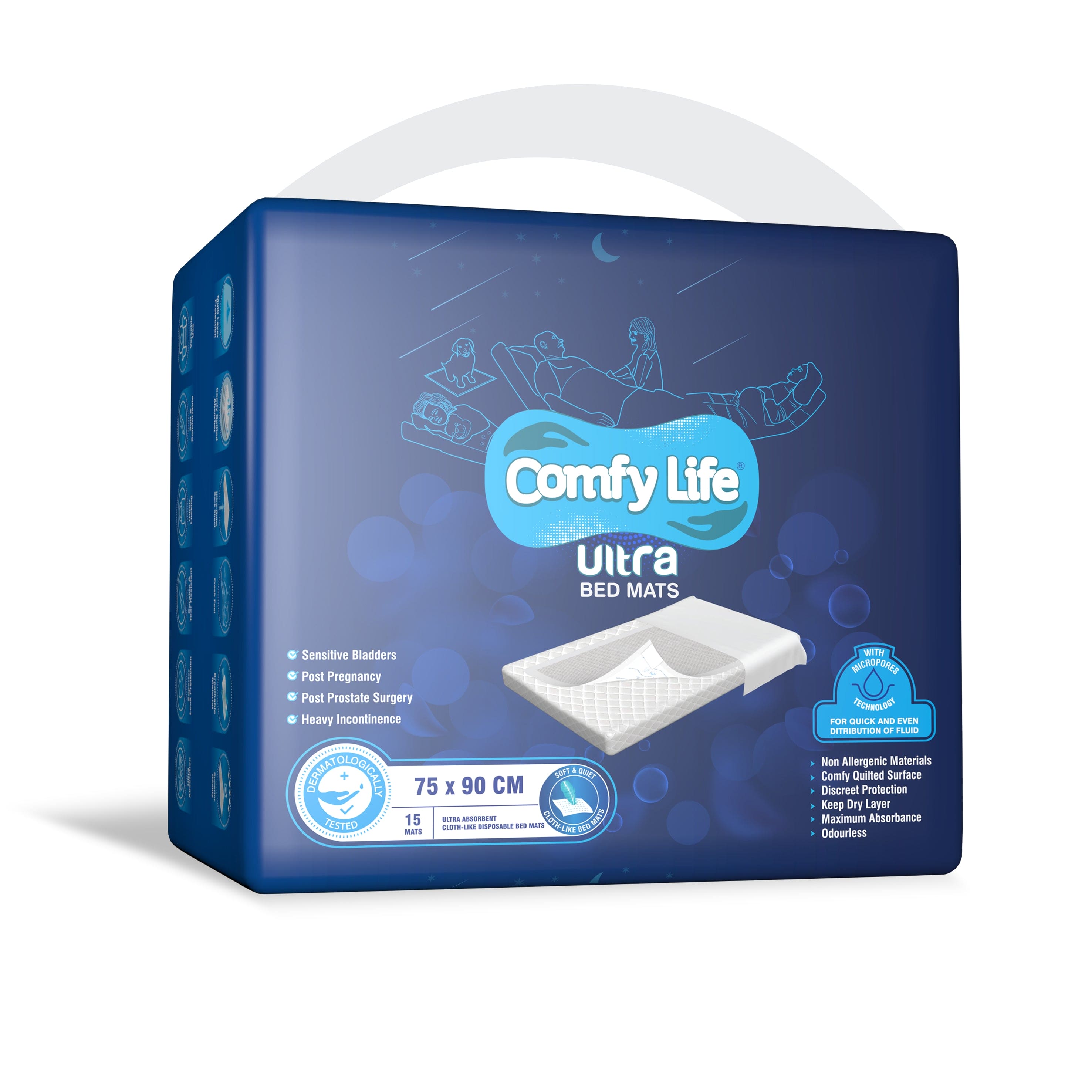 Comfy Life Ultra Bed Mats – 15 Pack Disposable Incontinence Pads, 75 X 90 Cm, With Adhesive Strips