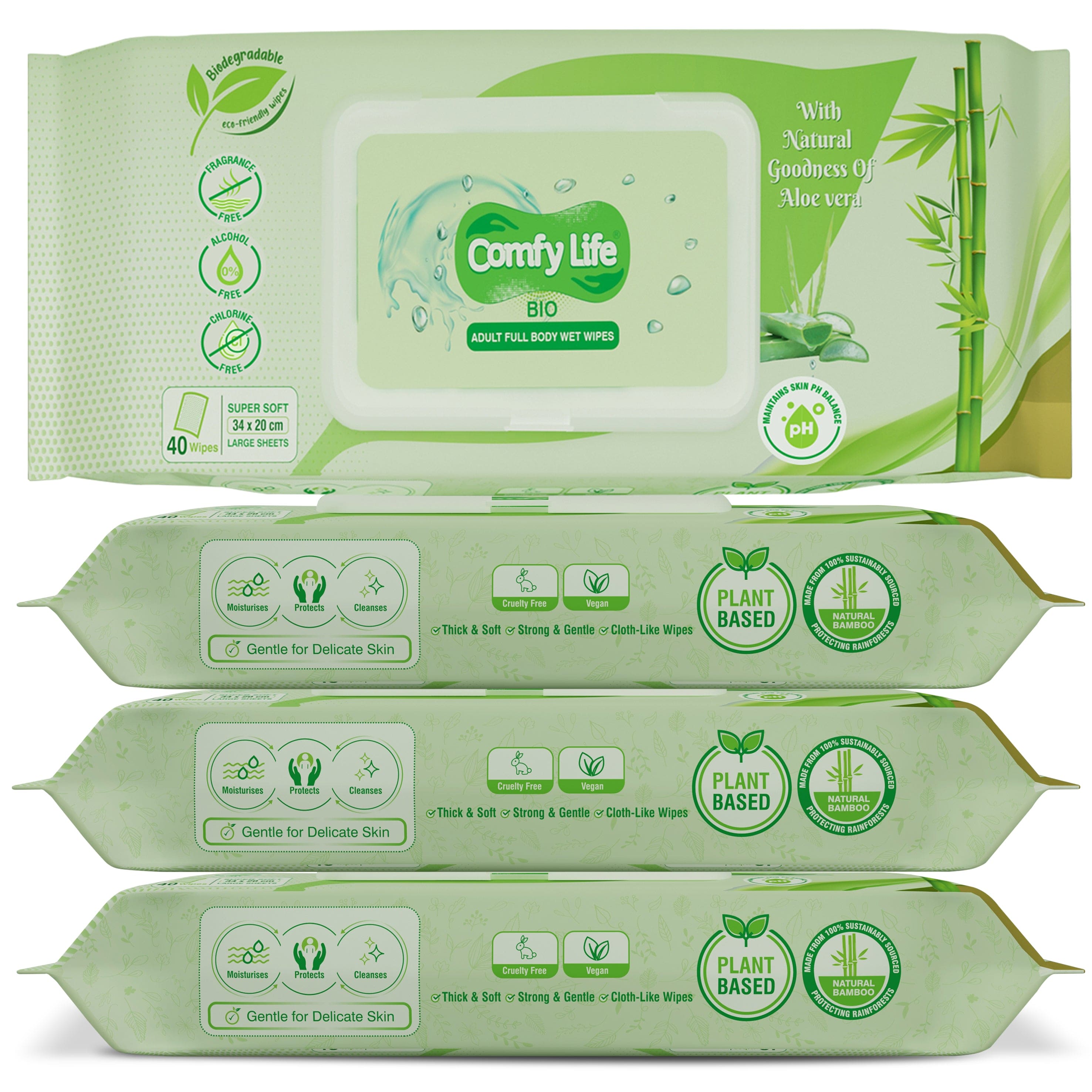 Comfy Life Biodegradable Adult Full Body Wet Wipes